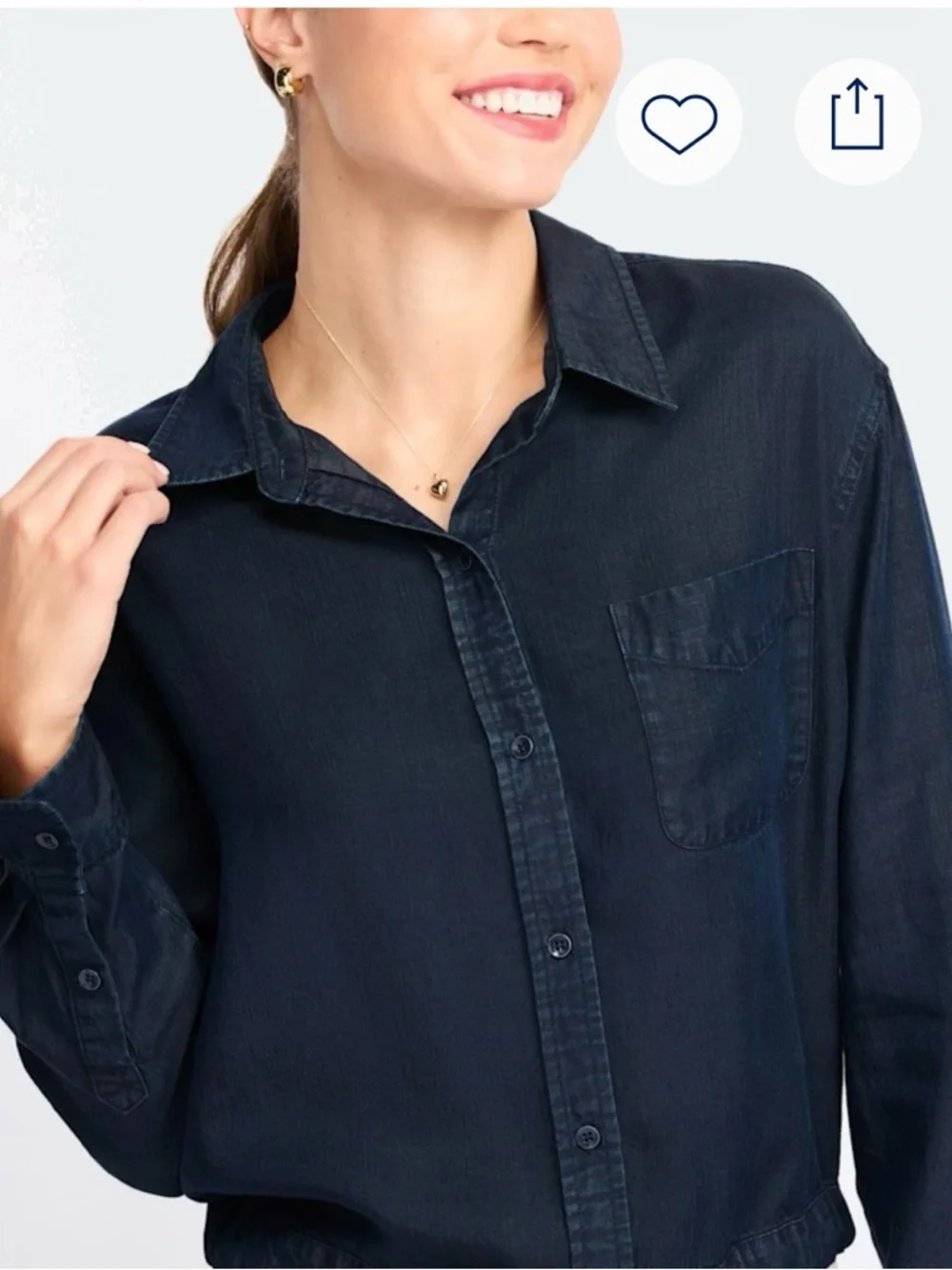 💙🔥 NWOT Pale Sky Akala Tie Front Button Down Shirt Blue Small | Chic Denim Look